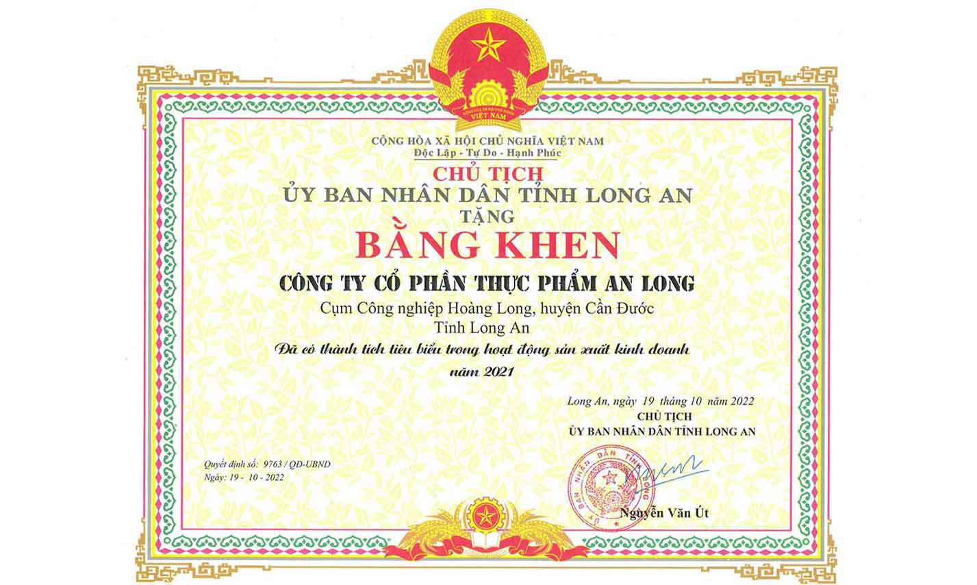 anlong-food-certificate-outstanding-achievement-production-business-2021