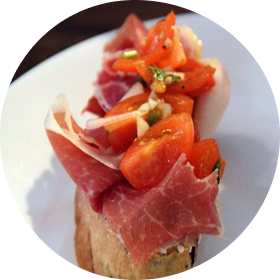 Olive Spread Bread with Iberico Ham, Cherry Tomato Salsa